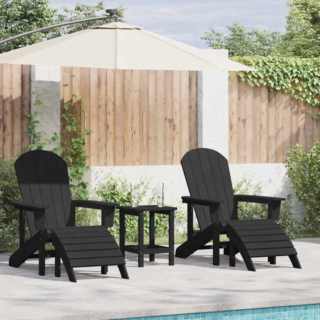 Cadeiras Adirondack vidaXL com Apoios de Pés 2 pcs Preto HDPE