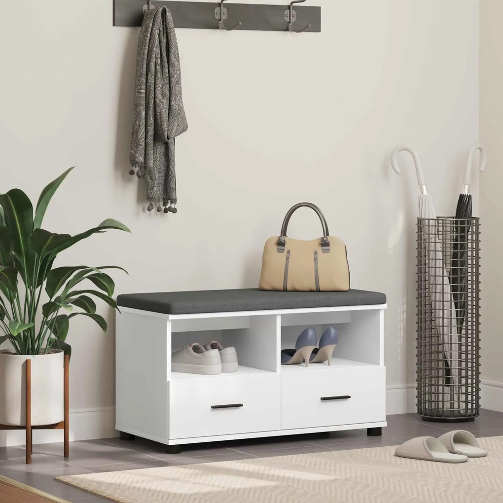 vidaXL Banco de Hall com almofada com gaveta Branco 80 x 38 x 46 cm