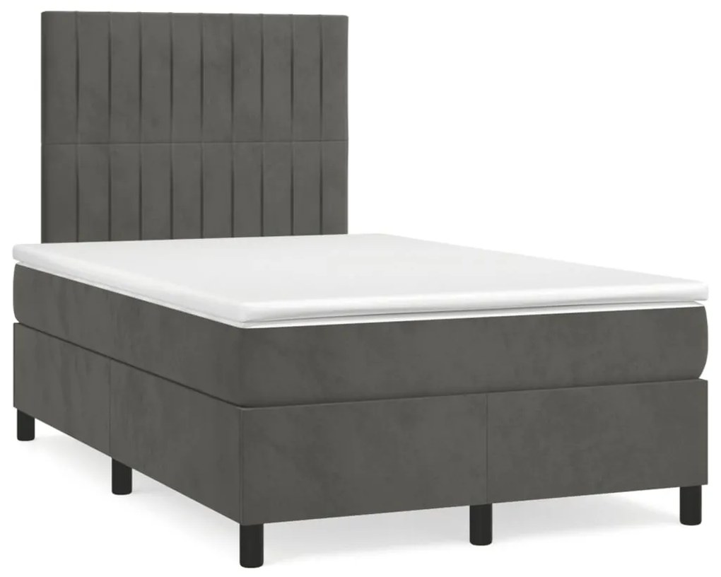 Cama box spring colchão LED 120x190cm couro artif. cinza-escuro