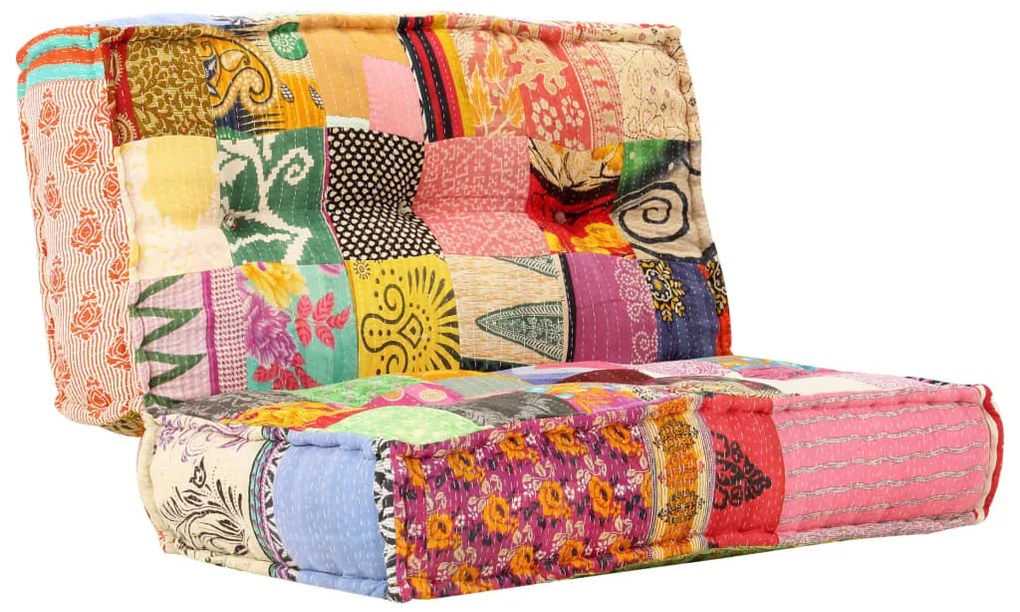 vidaXL Pufe 100x100x20 cm tecido de retalhos