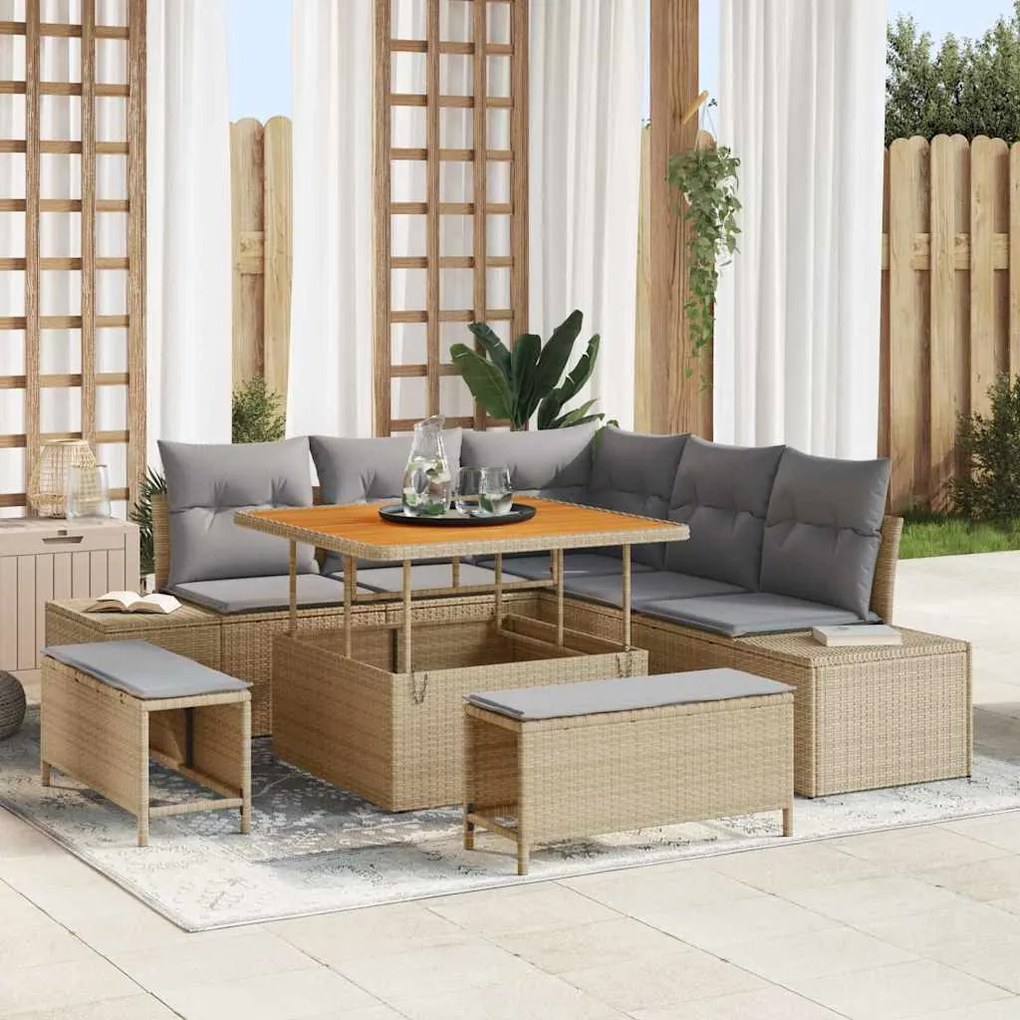 vidaXL Conjunto de Sofá de Jardim 8 pcs Bege e Cinza Claro