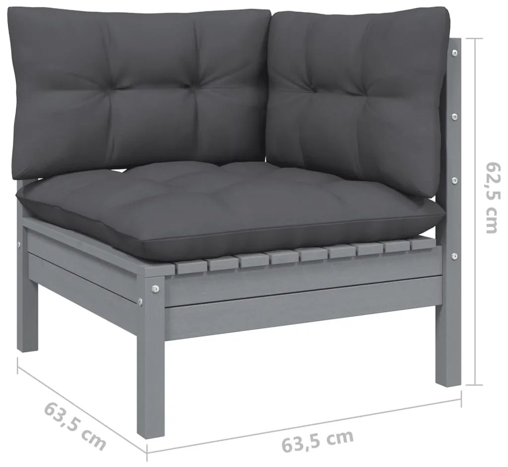 5 pcs conjunto lounge de jardim c/ almofadões pinho cinza