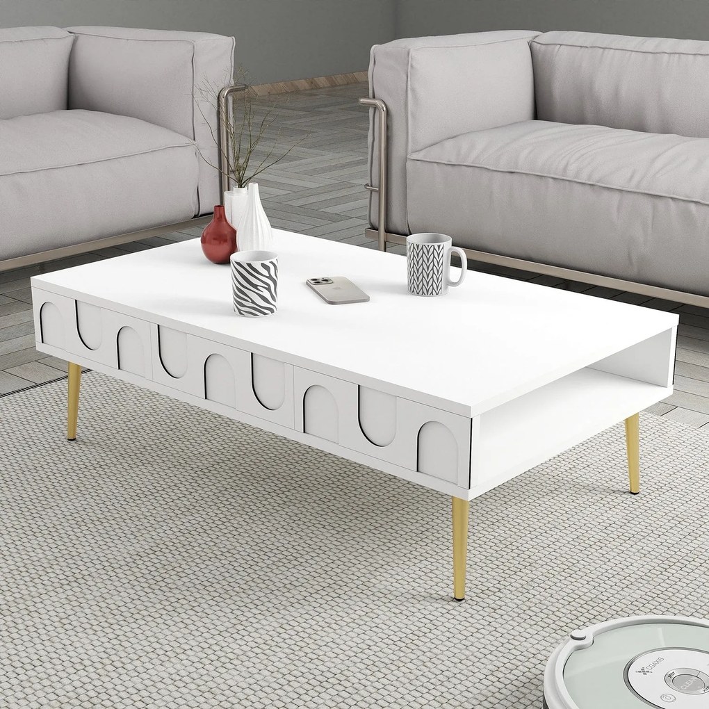 Mesa de Centro Lyon – Branco/Dourado – 105x33,6x60 cm