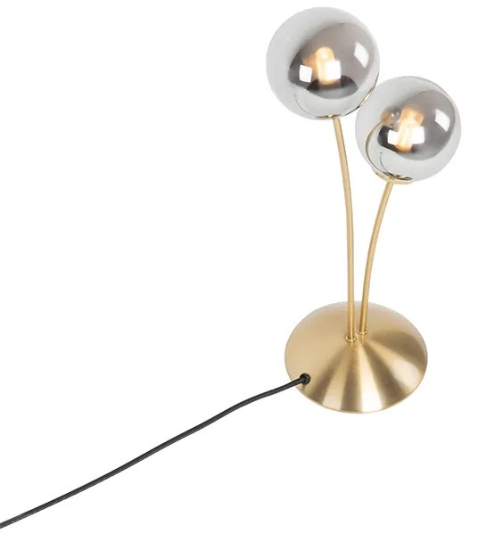 Candeeiro de mesa moderno dourado 2 luzes com vidro fumê - Athens