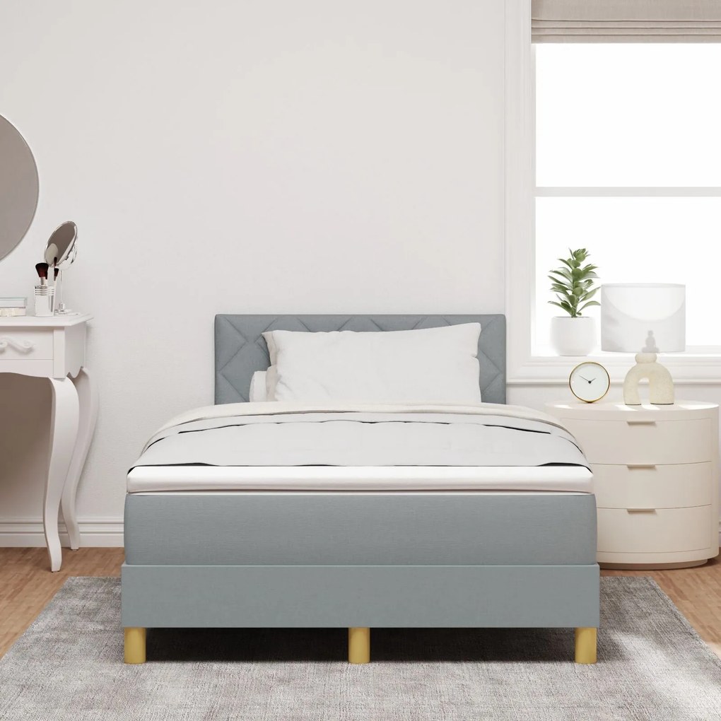 Cama Box Spring com Colchão Cinza Claro 120x190 cm Tecido