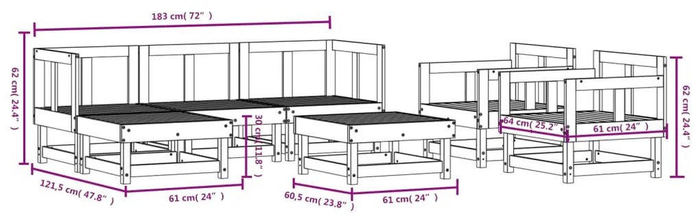 7 pcs conjunto lounge de jardim pinho maciço