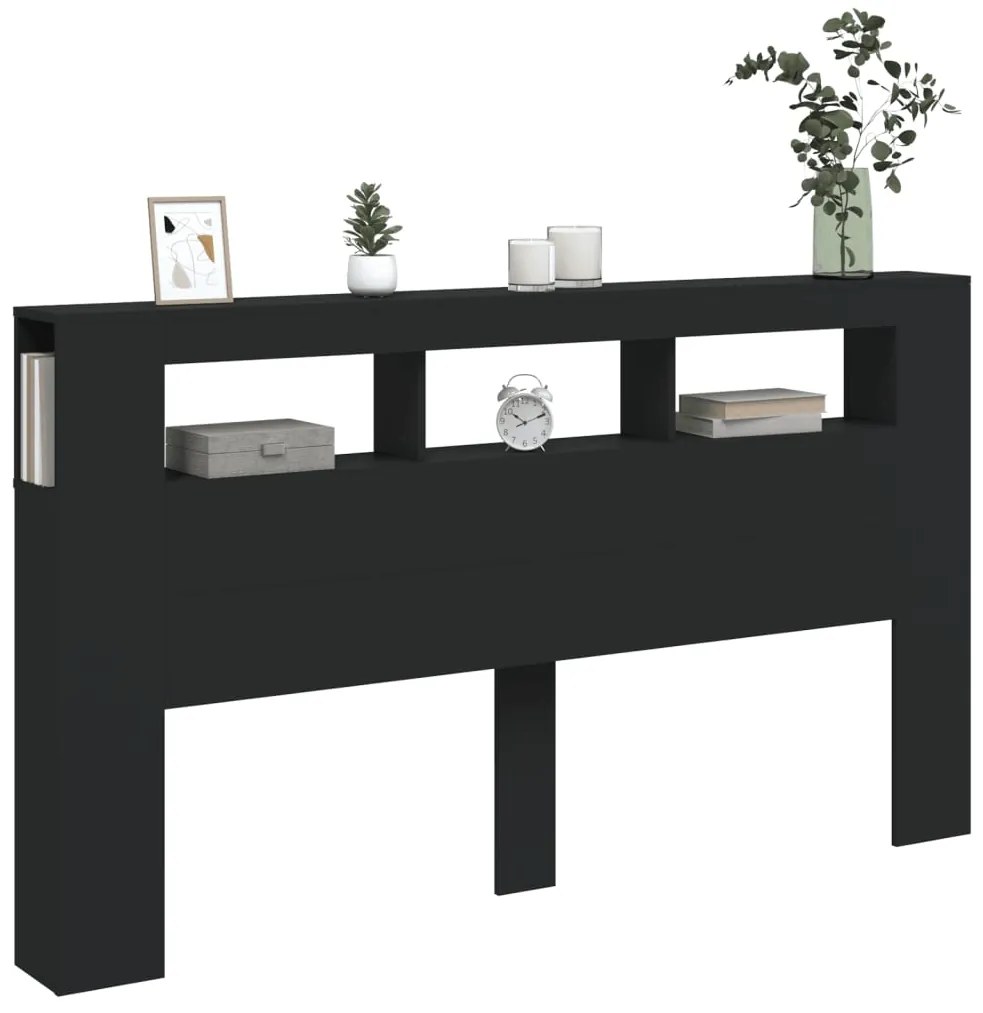Cabeceira cama c/ LEDs 180x18,5x103,5 cm deriv. madeira preto