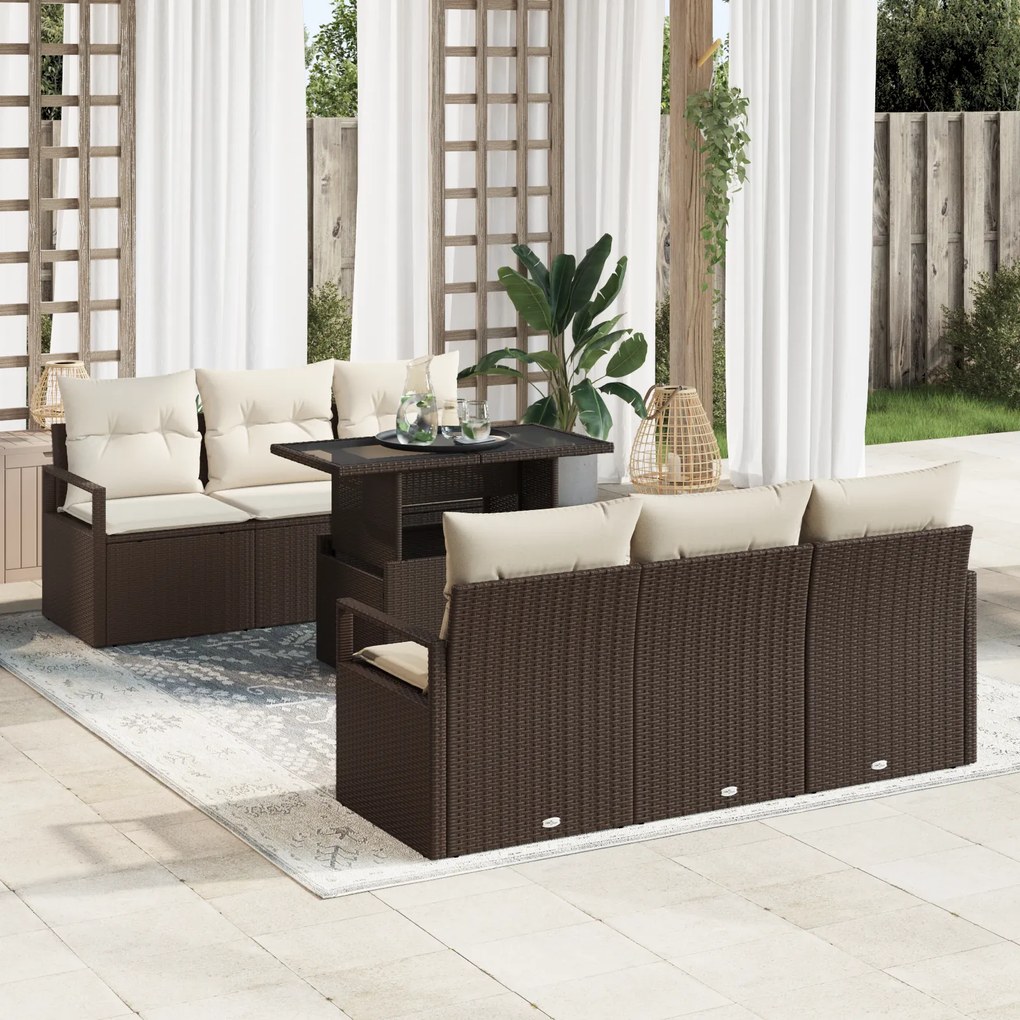 Conjunto de Sofá de Jardim vidaXL de 7 Peças com Almofadas Castanho Vi