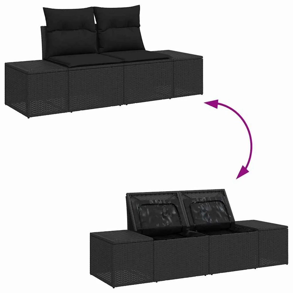 Conjunto de Sofá de Jardim 7 pcs Preto Rattan / Vime &amp; Aço