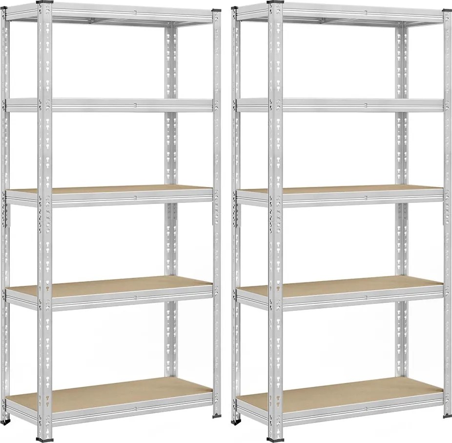 Conjunto de 2 estantes para cargas pesadas até 875 kg com prateleiras ajustáveis 40 x 90 x 180 cm Prateado