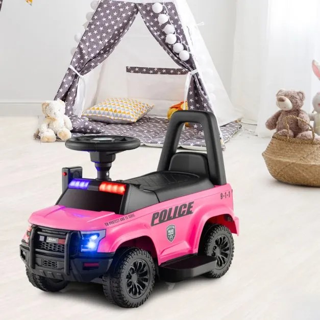 Carro de Polícia Elétrico para Crianças  Bateria 6V  com Megafone Alarme Luz para 18-60 Meses 62 x 44 x 43 cm Rosa