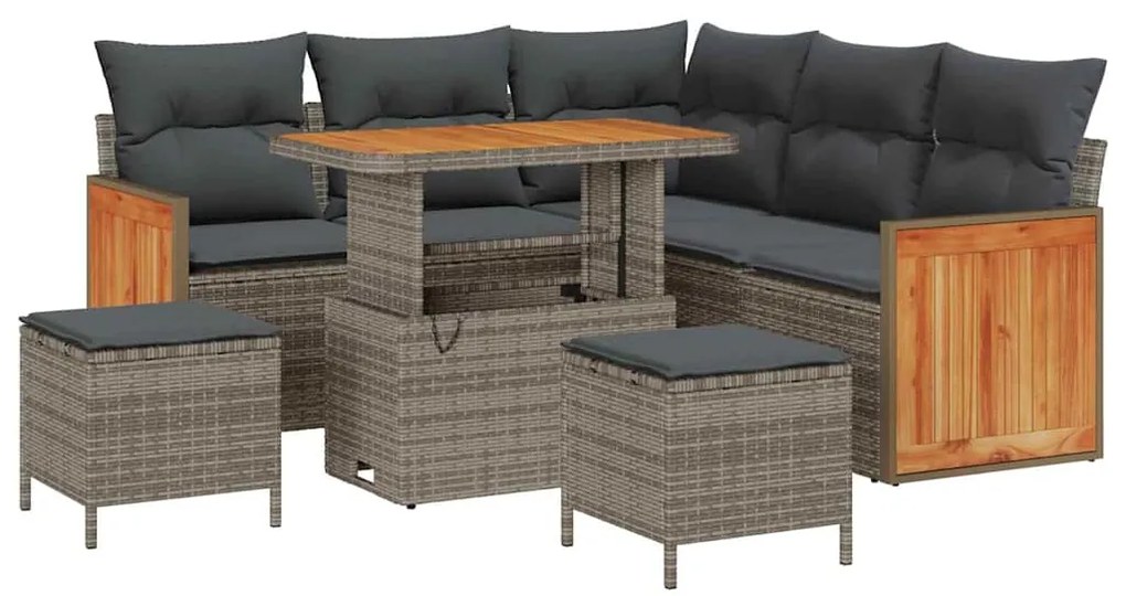 Conjunto de Sofás de Jardim vidaXL de 8 Peças com Almofadas Cinza Ratt