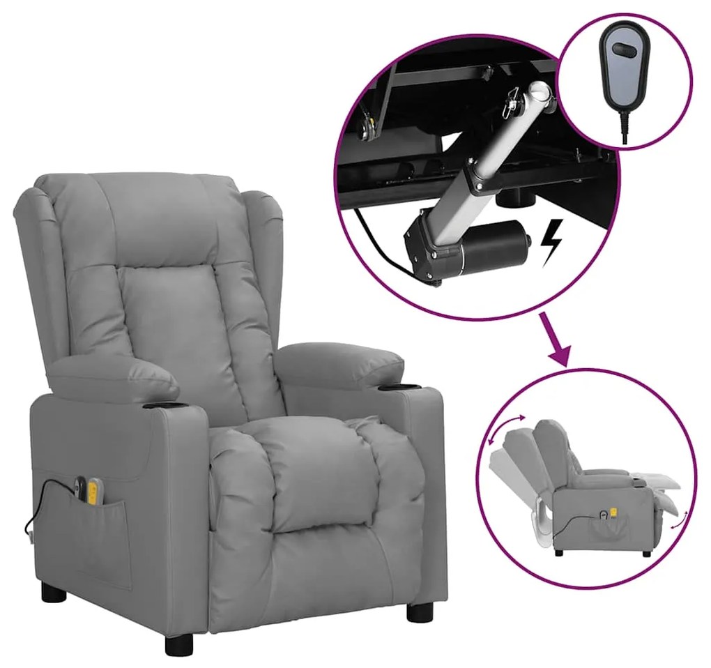 Poltrona de massagens elétrica couro artificial cinzento
