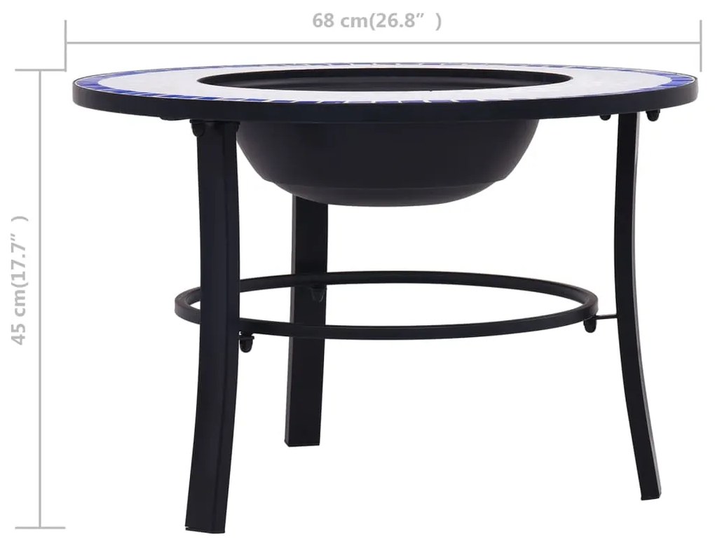 Braseira em mosaico 68 cm cerâmica azul e branco