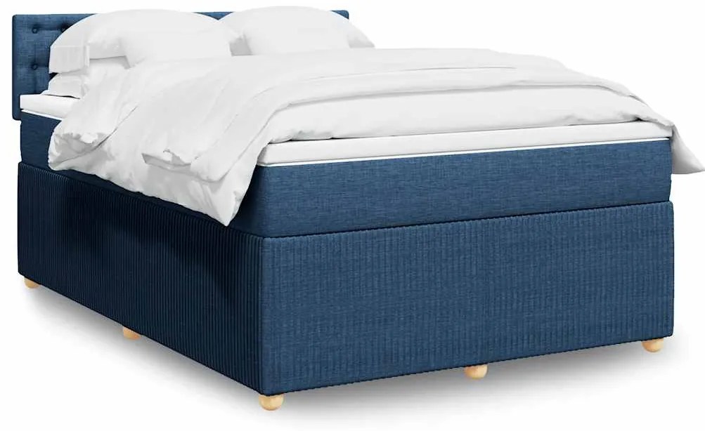 Cama com molas/colchão 160x200 cm tecido azul