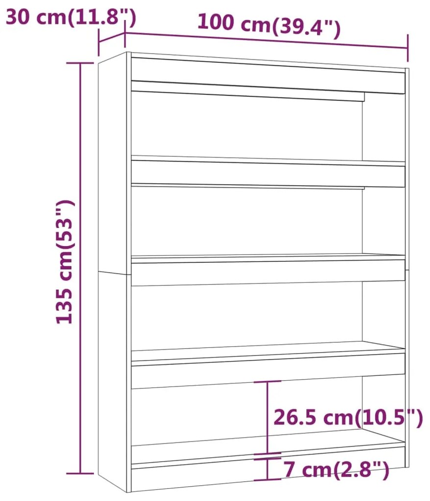 Estante/divisória 100x30x135 cm cor carvalho castanho