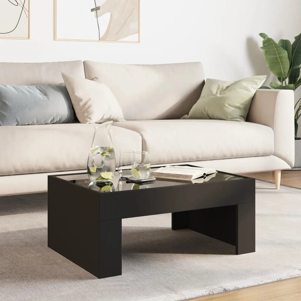 Mesa de centro luzes LED Infinity 70x50x30 cm preto