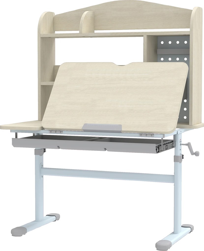 Secretária para crianças, secretária de estudo com altura regulável e tampo inclinável, 80 x 51 x 108,5-130,5 cm, natural