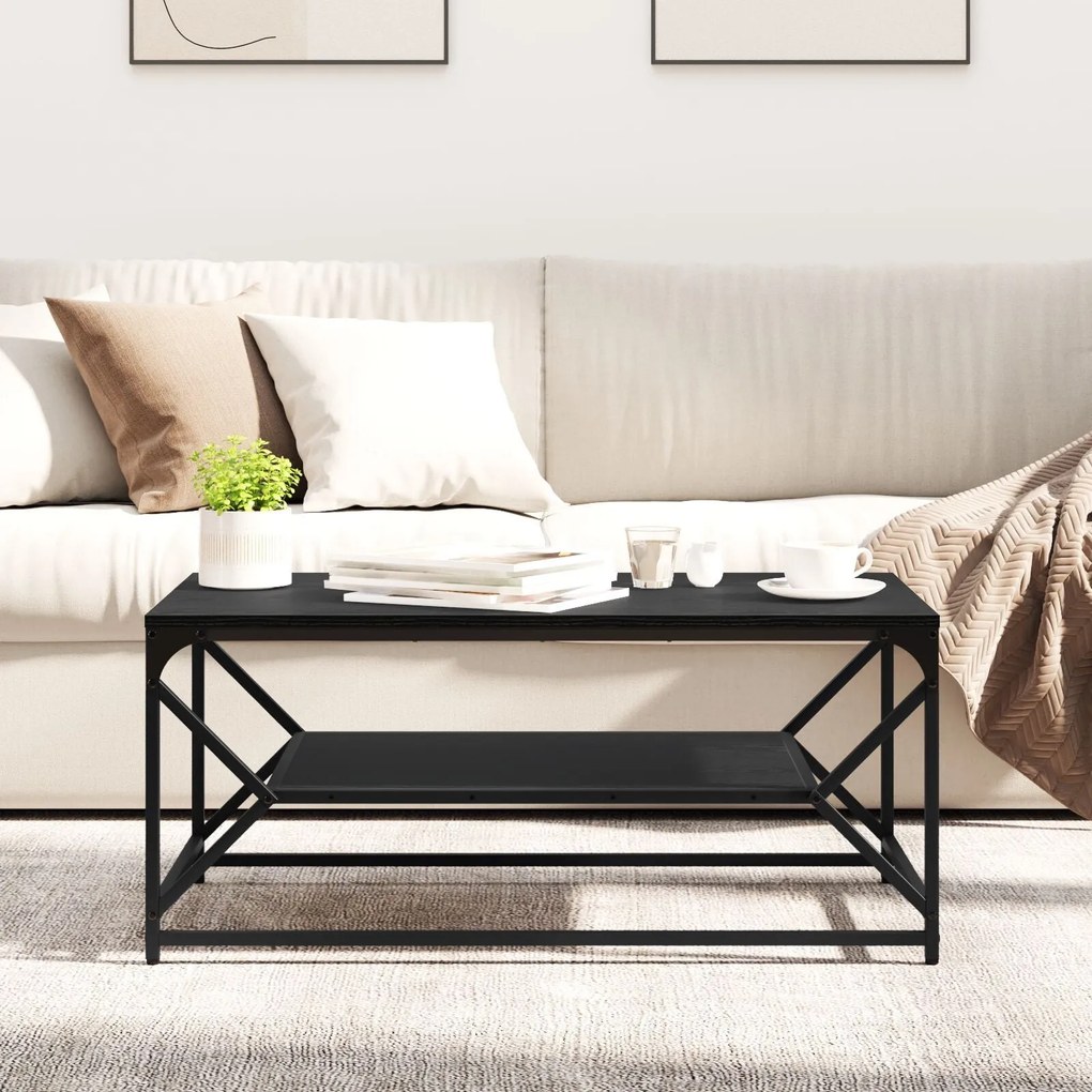 mesa de centro com prateleira Carvalho Preto 90x50x40 cm Madeira Engen