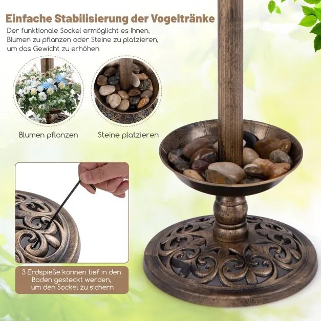 Bebedoro para aves com luz solar para jardim Ø43 x 76 cm bronze