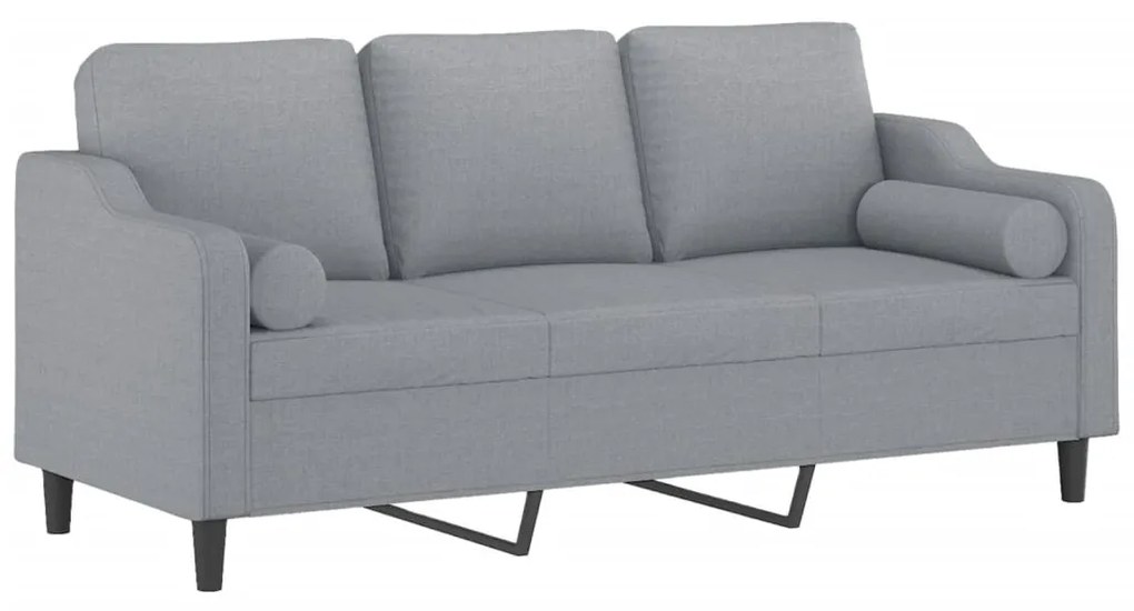 Sofá 3 lugares + almofadas decorativas 180cm tecido cinza-claro