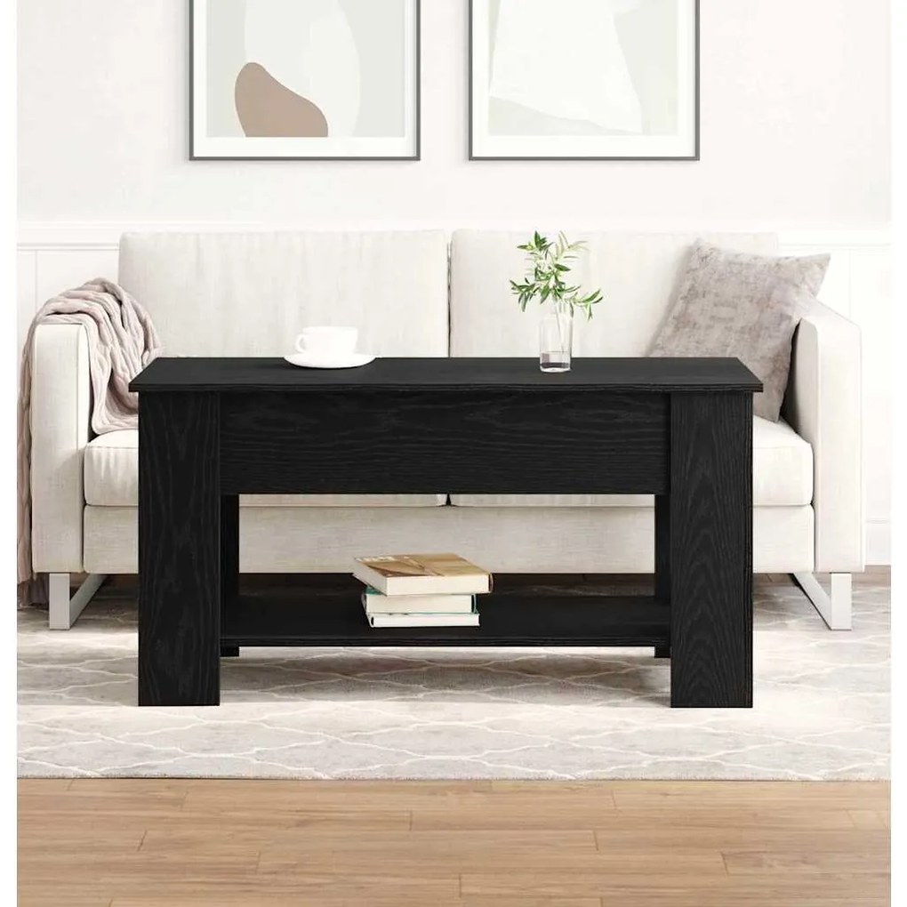 Mesa de Café de Carvalho Preto - 101x49x52 cm Feita de Madeira Reforça