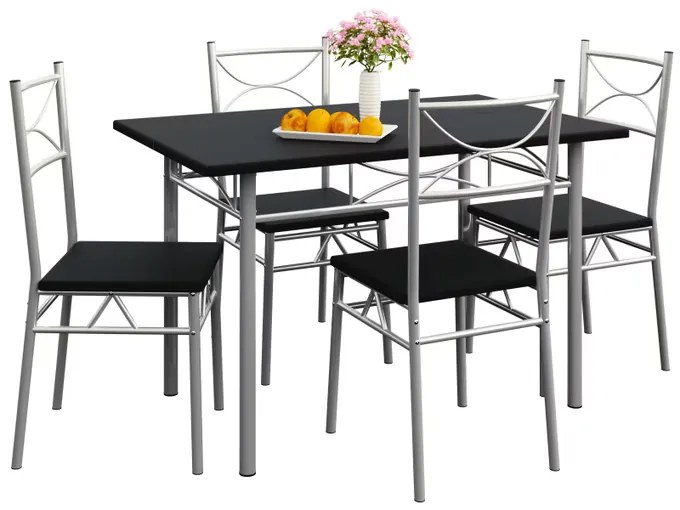 Conjunto de jantar com mesa e 4 cadeiras Paul 5 peças em Preto