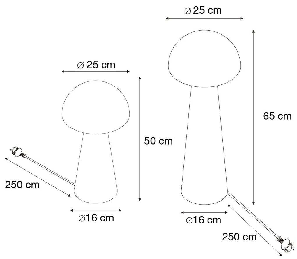 LED Conjunto de 2 Candeeiros de Pé Inteligentes para Exterior Preto 50 cm e 65 cm - Mushroom Moderno