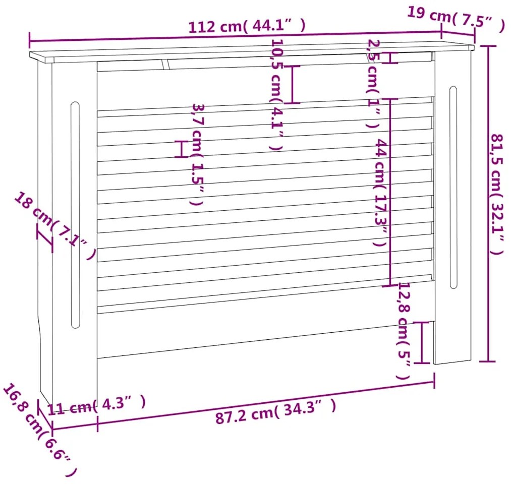 Cobertura de radiador 112x19x81,5 cm MDF preto