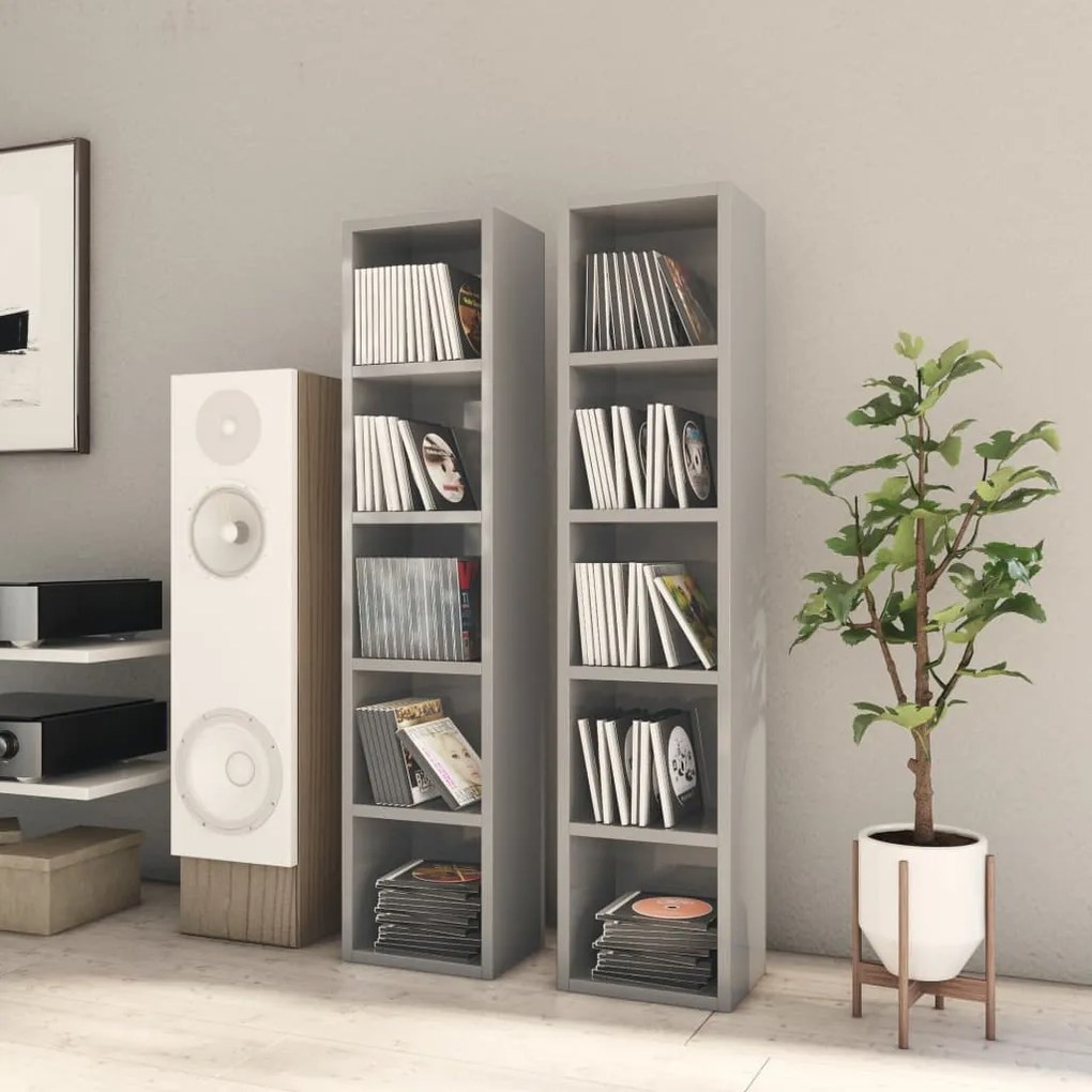 vidaXL Armários CD 2 pcs 21x16x93,5cm contraplacado cinzento brilhante