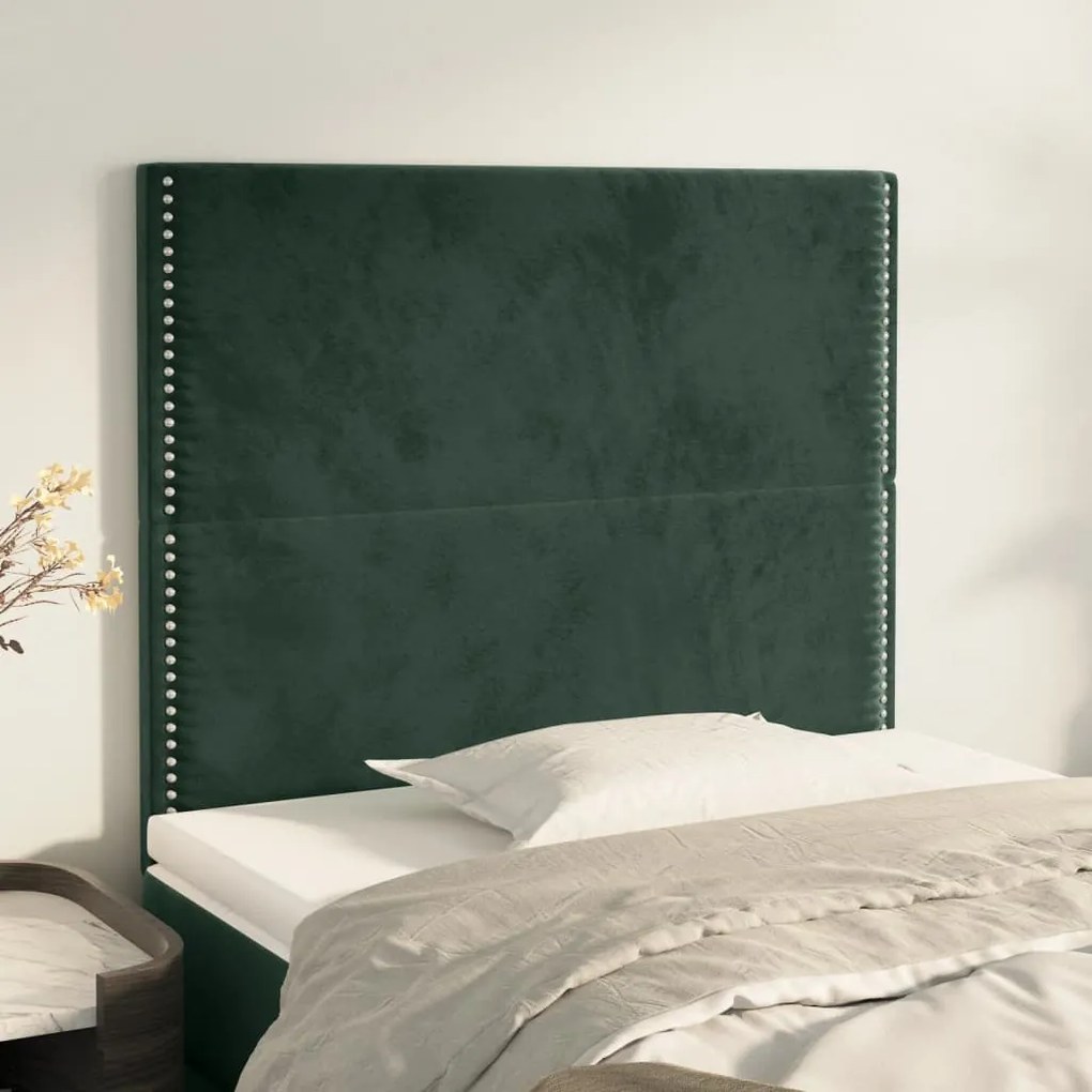 Cabeceira de cama 2 pcs veludo 80x5x78/88 cm verde-escuro