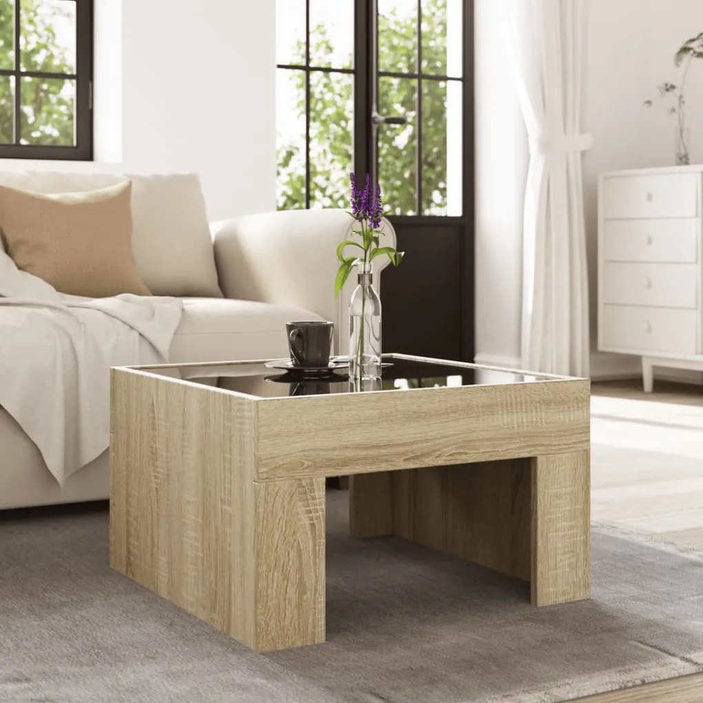 Mesa de centro luzes LED Infinity 50x50x30 cm carvalho sonoma