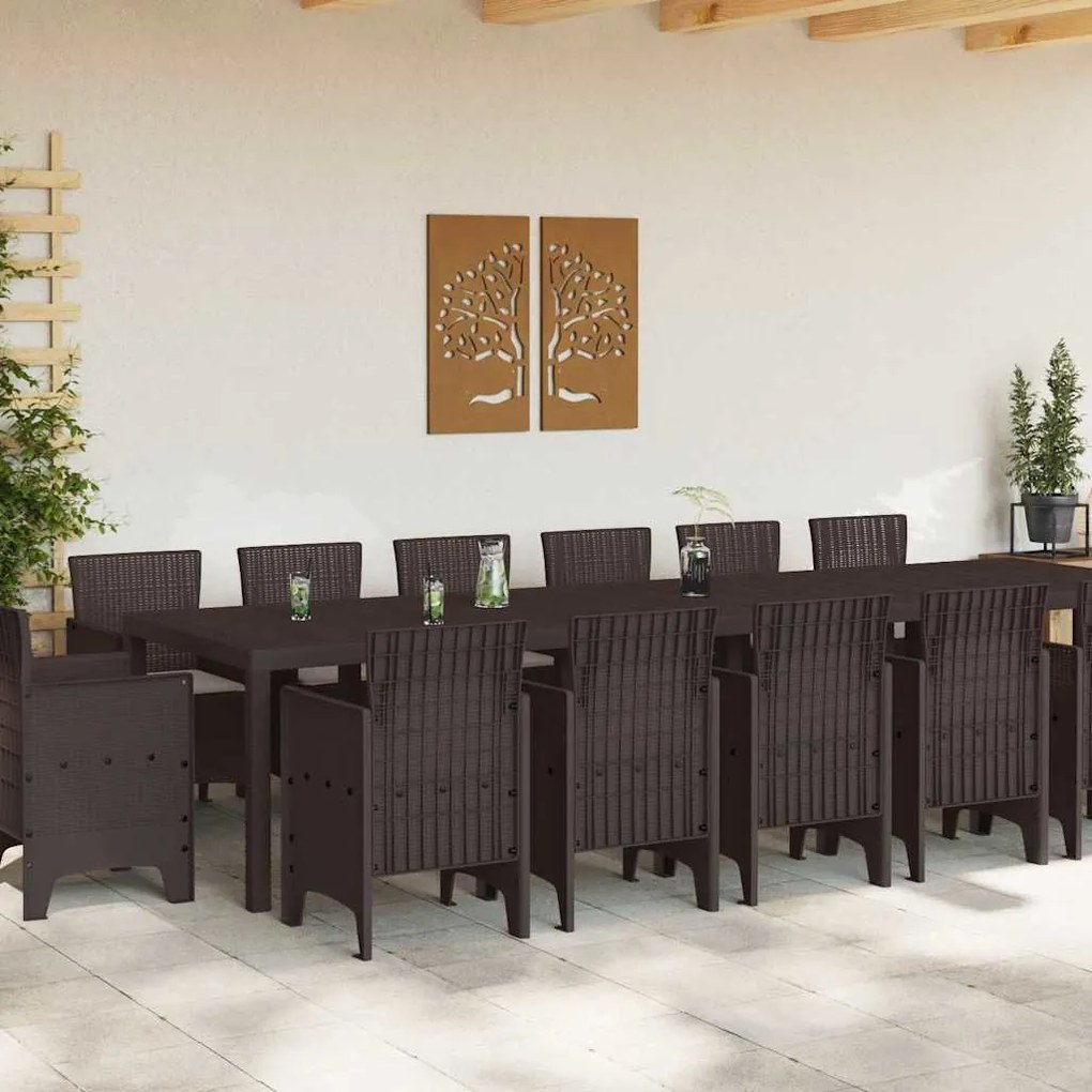 Conjunto de Jantar de Jardim 15 pcs Castanho Para 14 Pessoas