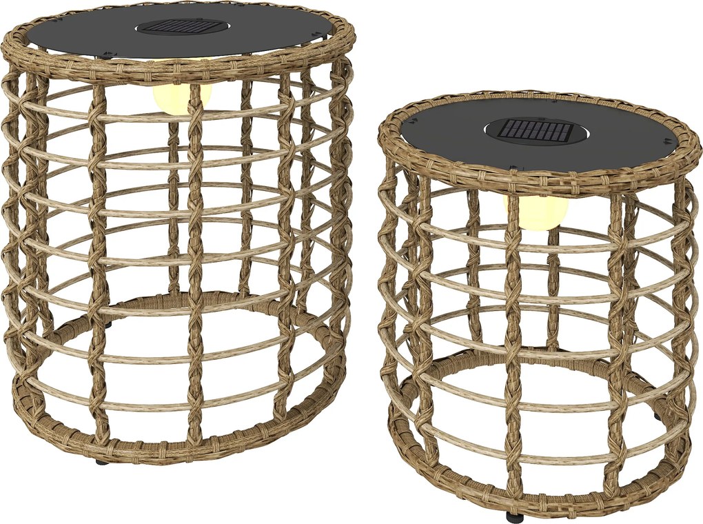 Outsunny Lâmpada de Chão Solar Conjunto 2 Peças Lâmpadas Solares em Rattan com Sensor de Luz LED Estilo Boho IP44 | Aosom Portugal