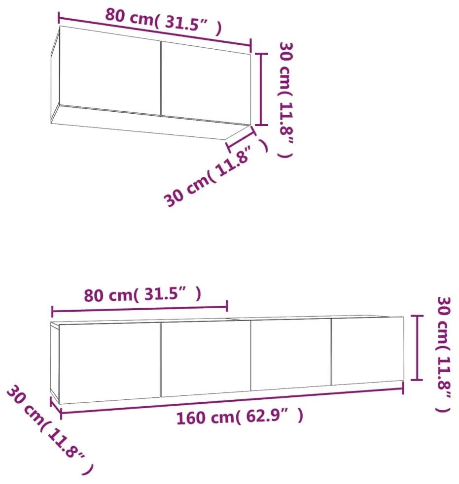 Conjunto móveis de TV 3 pcs madeira processada carvalho sonoma