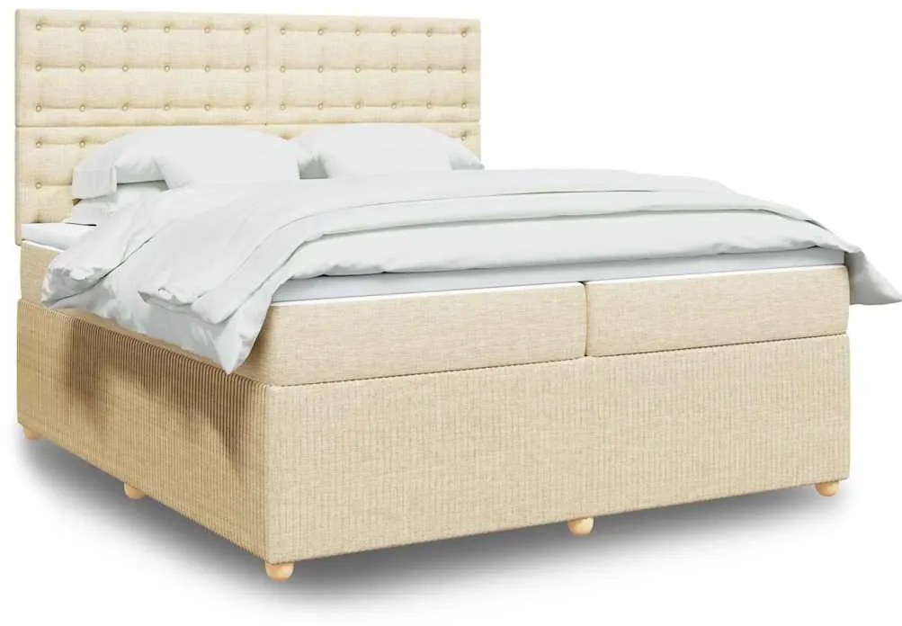 vidaXL Cama com molas/colchão 200x200 cm tecido cor creme