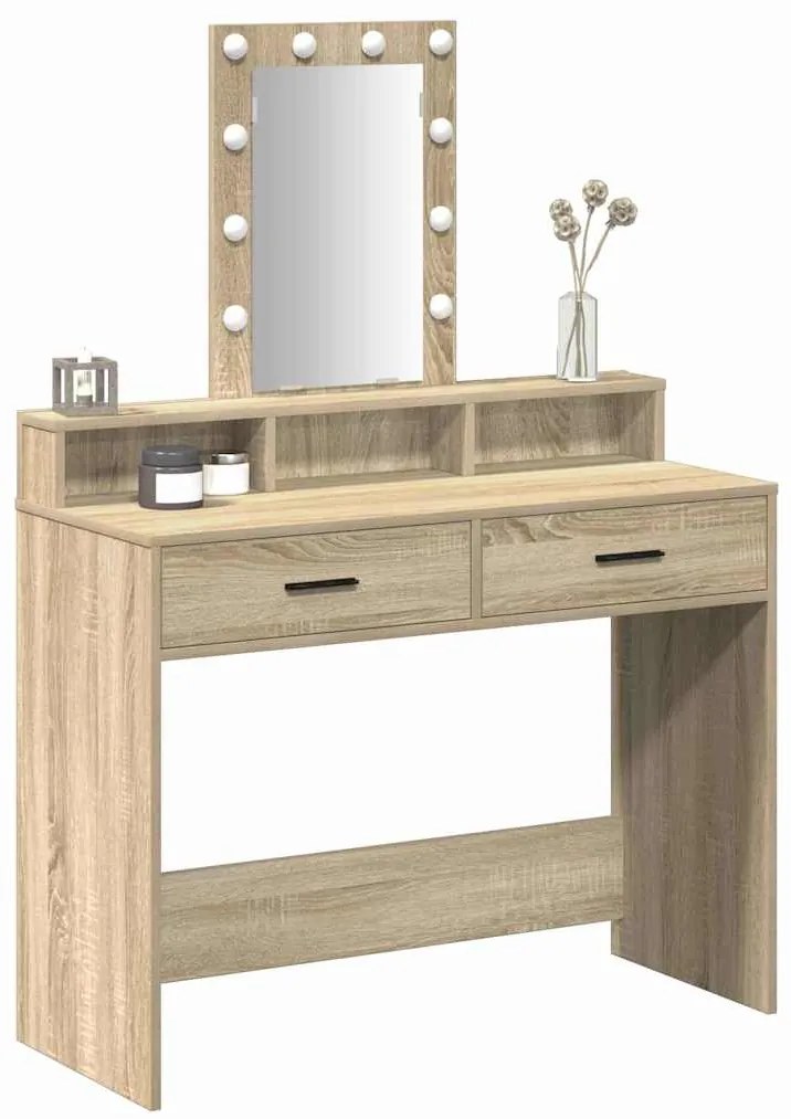 Mesa de Maquiagem vidaXL com Luzes LED Carvalho Sonoma 100x41x140 cm
