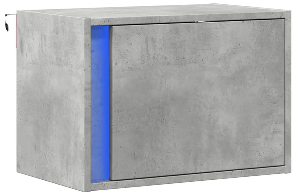 Mesa de cabeceira de parede com luzes LED cinzento cimento