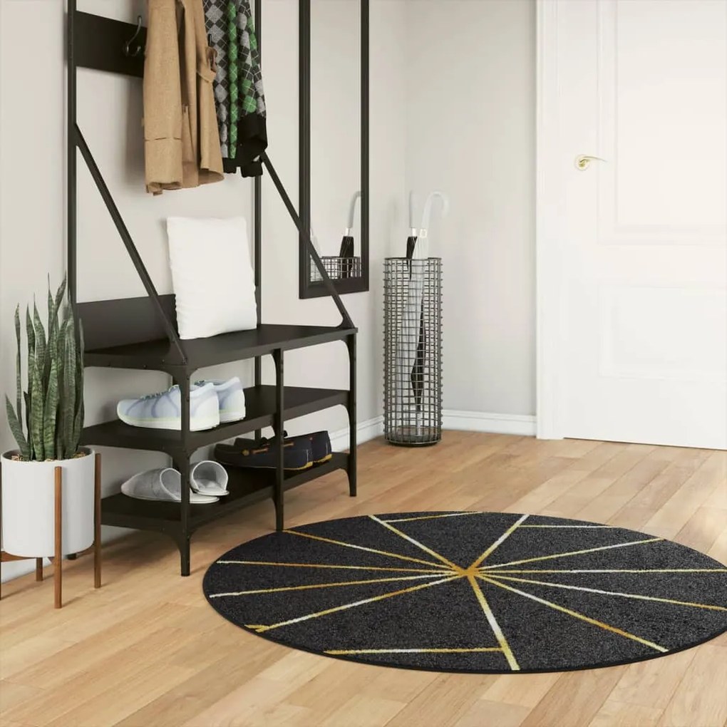 vidaXL Tapete lavável antiderrapante Ø 120 cm preto e dourado