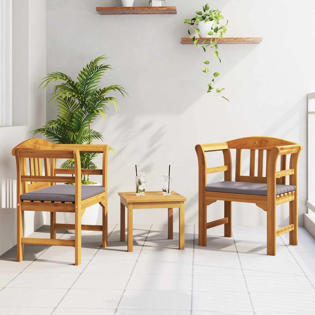 vidaXL Conjunto de móveis 3 pcs Natural Madeira Sólida de Acácia