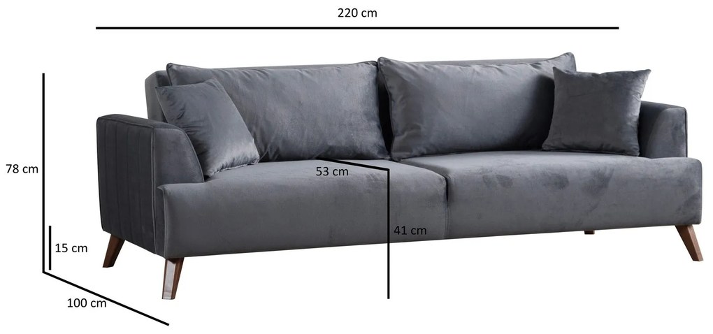 Sofá de 3 Lugares Buhara – Cinzento Escuro – 100x78x220 cm