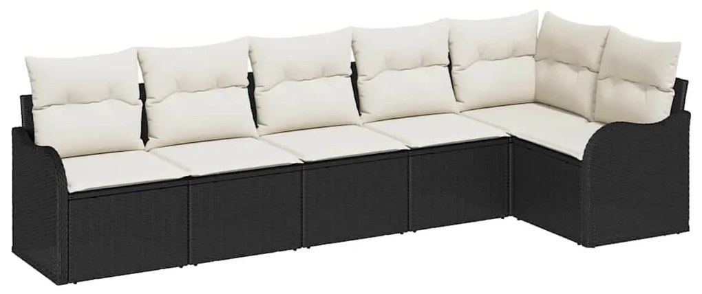 Conjunto de Sofá de Jardim de 6 Peças com Almofadas Preto Rattan Polié