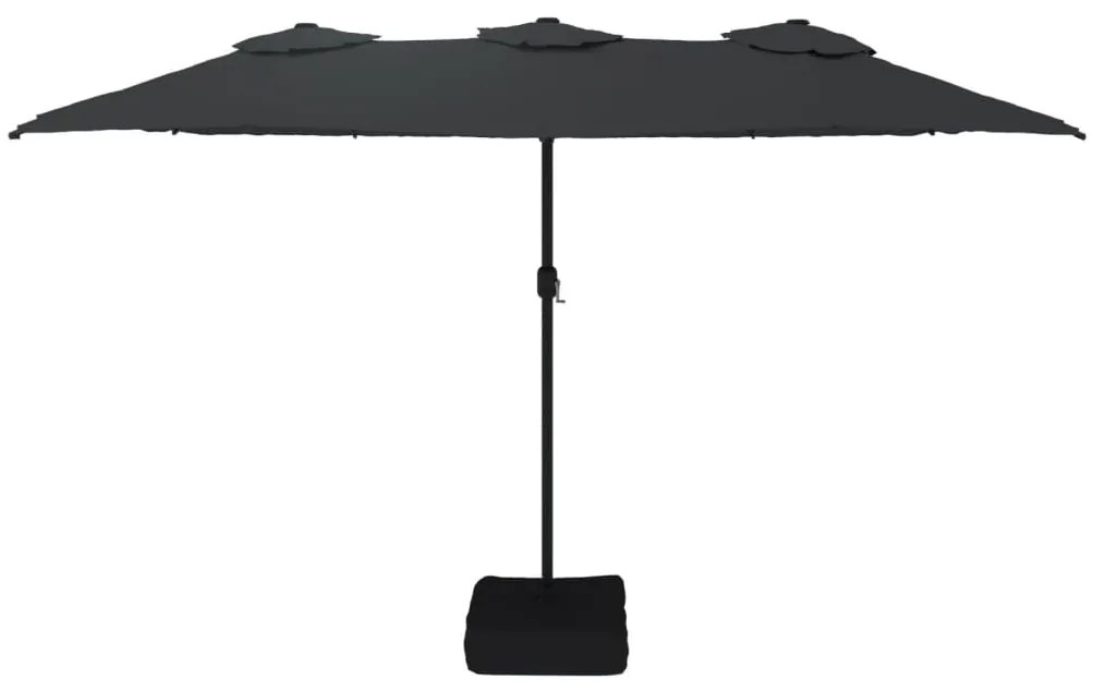 Guarda-sol de jardim c/ cabeça dupla/luzes LED 449x245 cm preto