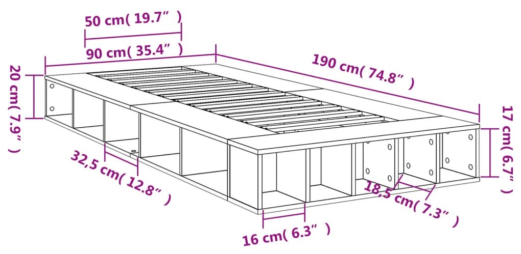 Estrutura de cama 90x190 cm derivados de madeira branco