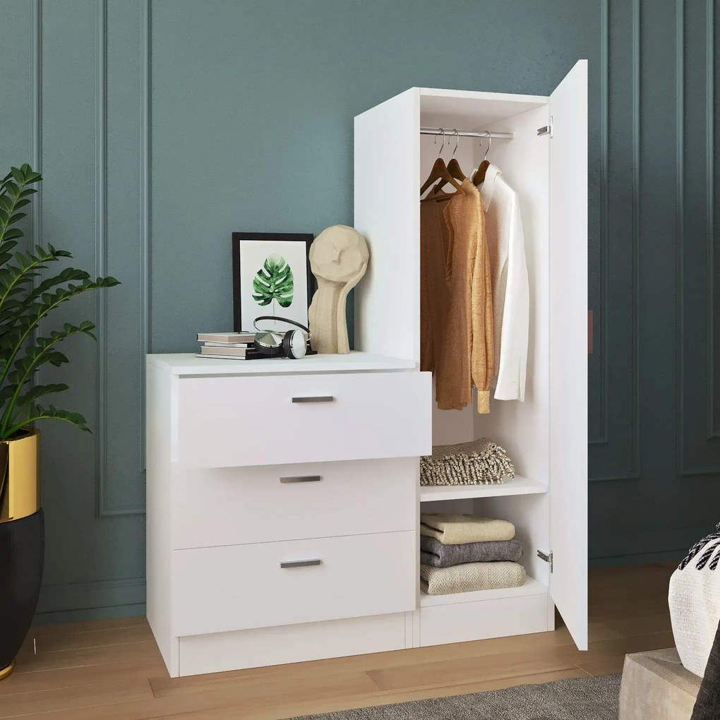 Armário Multiusos CC6 – Branco – Gavetas: 60x72x47 cm, Armário: 40x140