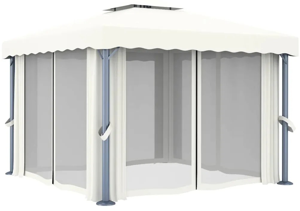 Gazebo com cortinas e cordões de luzes LED 3x3 m branco nata