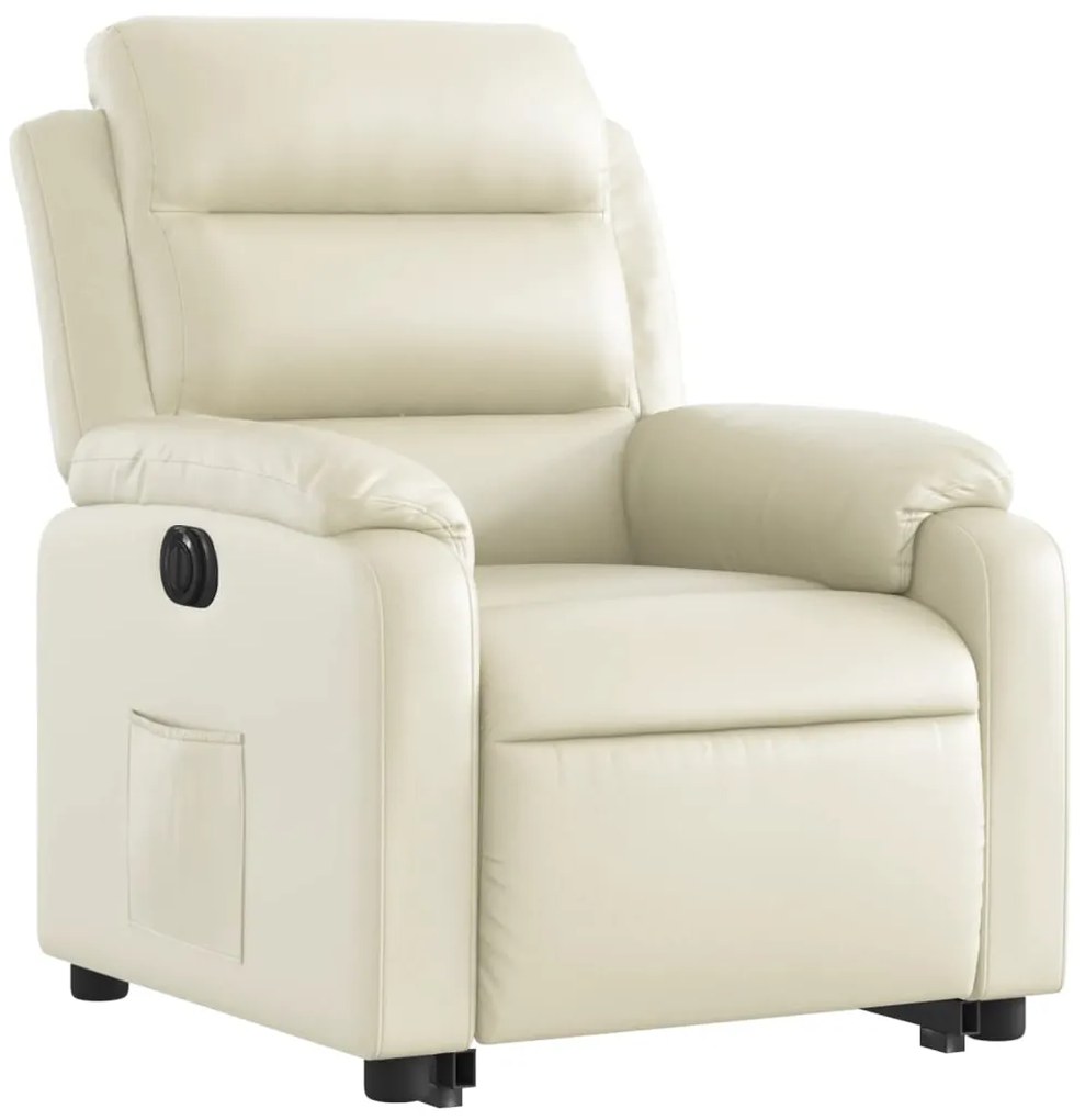 Poltrona reclinável elevatória elétrica couro artificial creme