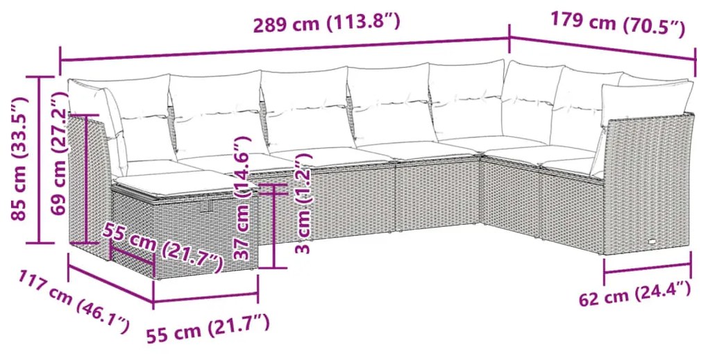 8 pcs conjunto sofás de jardim com almofadões vime PE preto