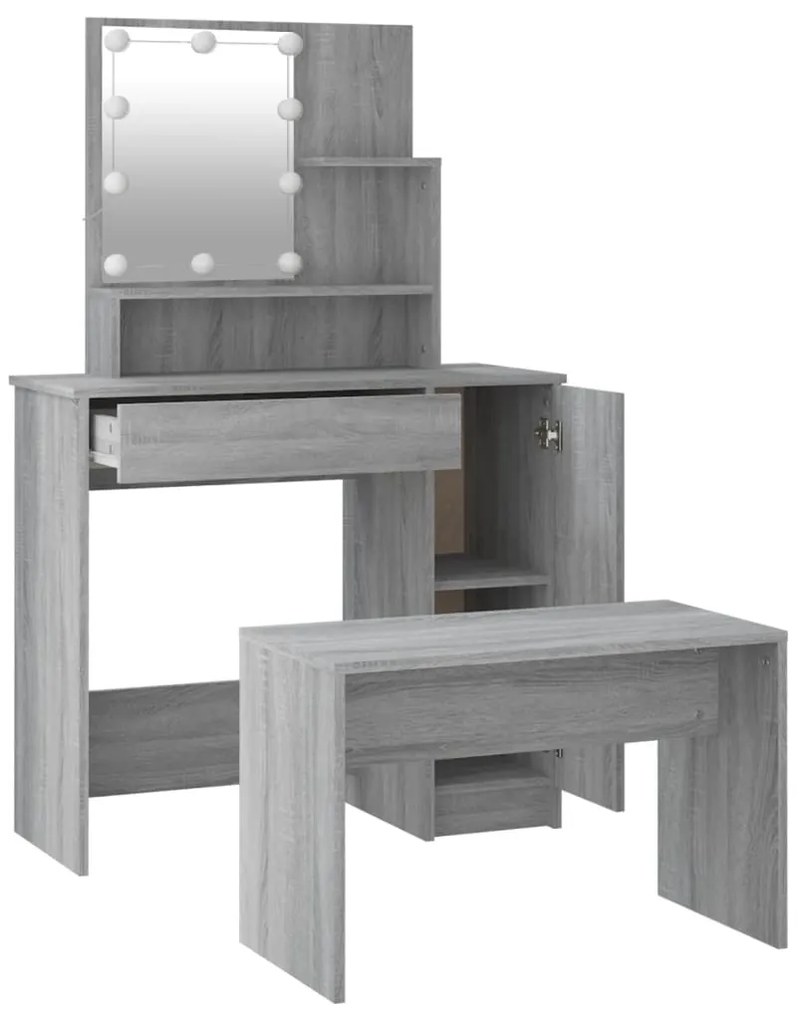 Conjunto toucador c/ LEDs madeira processada sonoma cinza