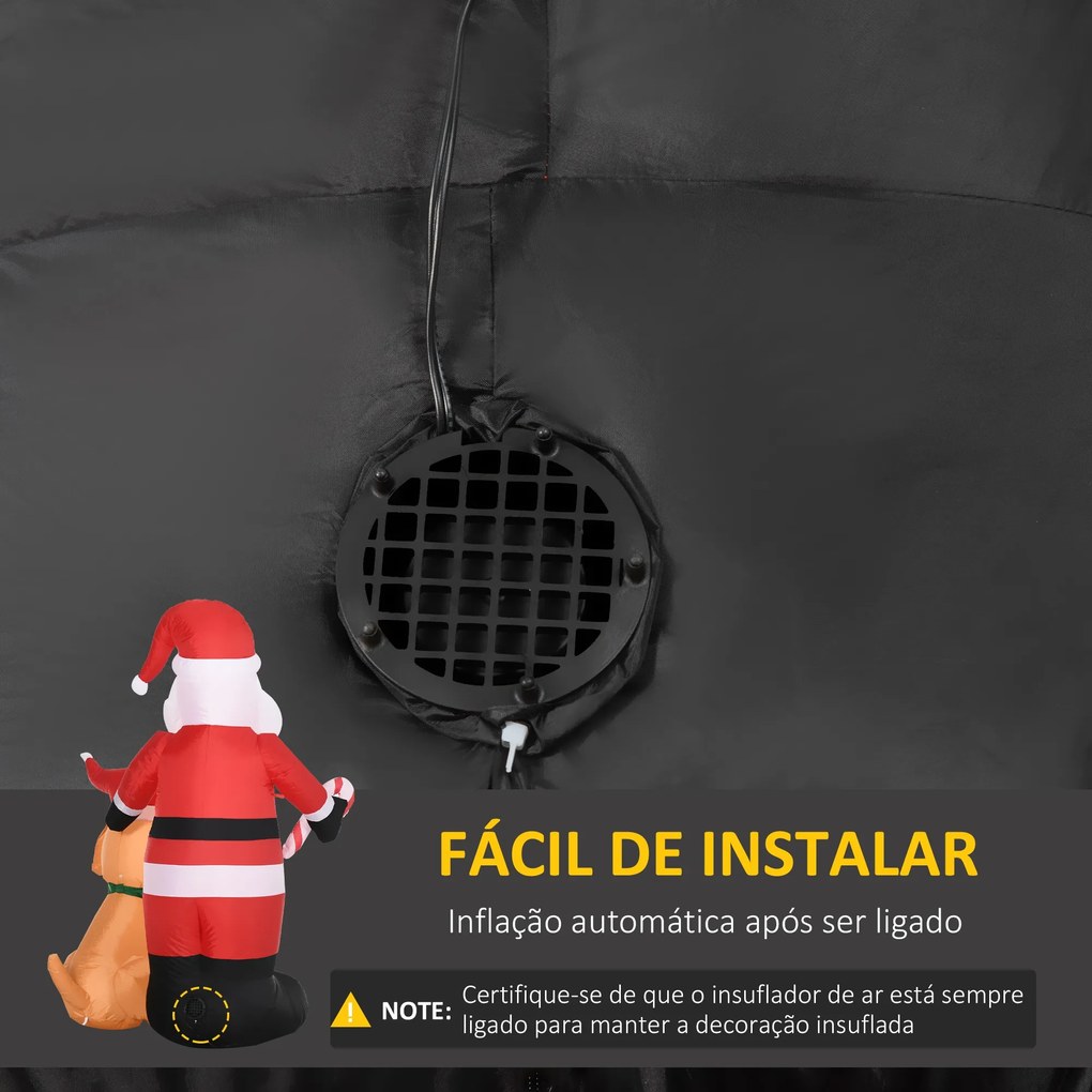 Pai Natal Insuflável com Cão 9 Luzes LED IP44 e Inflador Elétrico Decoração de Natal para Interiores Exteriores 117x80x157cm Multicor